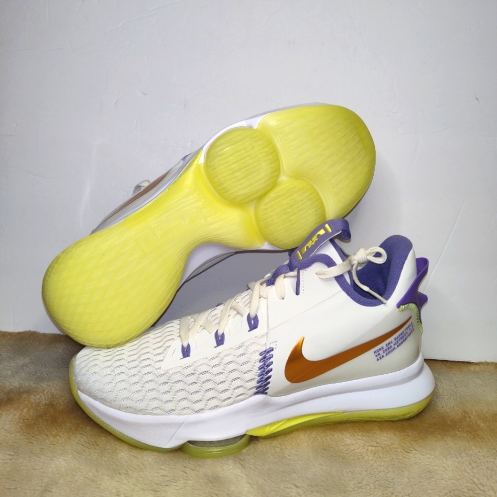 Nike Lebron Witness 5 Men's White Purple Lakers Gold Basketball Shoes CQ9380-102